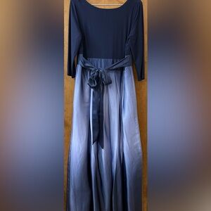 S.L. Fashions Blue Long Sleeve Crew Neck Gown
